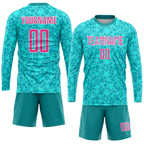 Custom Aqua Pink-White Sublimation Soccer Uniform Jersey photo 4