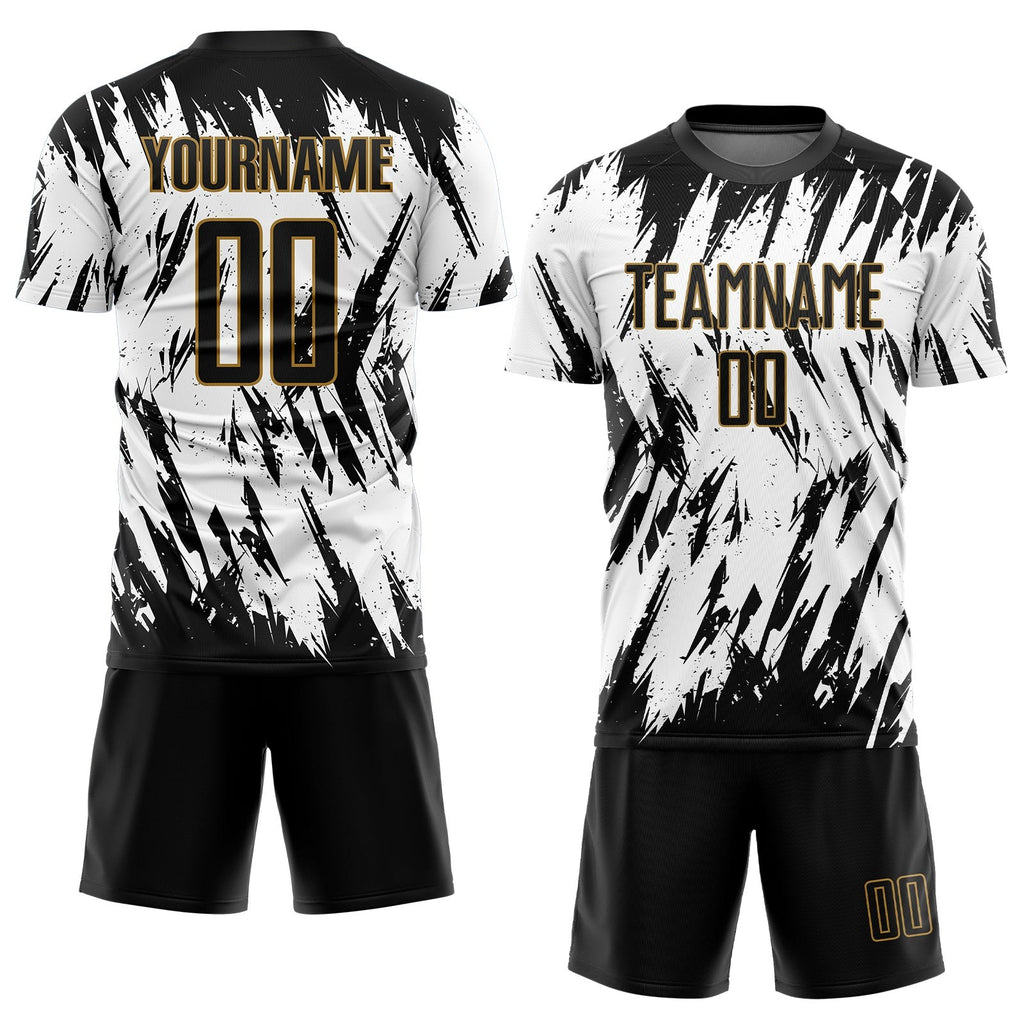 Custom White Black-Old Gold Sublimation Soccer Uniform Jersey photo 1