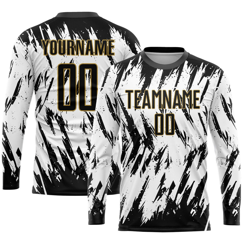 Custom White Black-Old Gold Sublimation Soccer Uniform Jersey photo 2