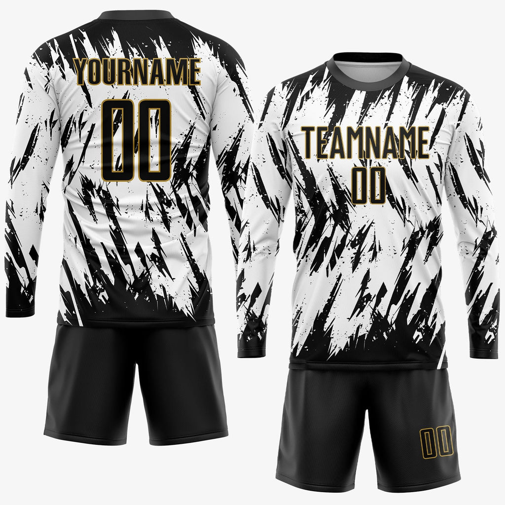 Custom White Black-Old Gold Sublimation Soccer Uniform Jersey photo 3