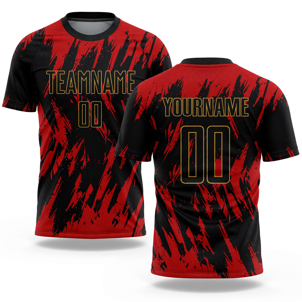 Custom Red Black-Old Gold Sublimation Soccer Uniform Jersey