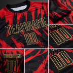 Custom Red Black-Old Gold Sublimation Soccer Uniform Jersey detail