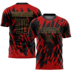 Custom Red Black-Old Gold Sublimation Soccer Uniform Jersey photo 1