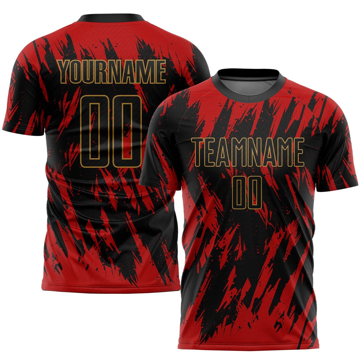 Custom Red Black-Old Gold Sublimation Soccer Uniform Jersey photo 1