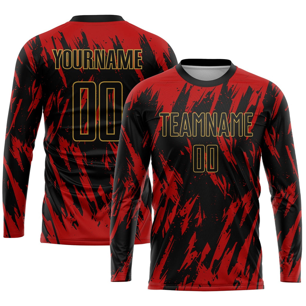 Custom Red Black-Old Gold Sublimation Soccer Uniform Jersey photo 3