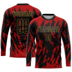 Custom Red Black-Old Gold Sublimation Soccer Uniform Jersey photo 3