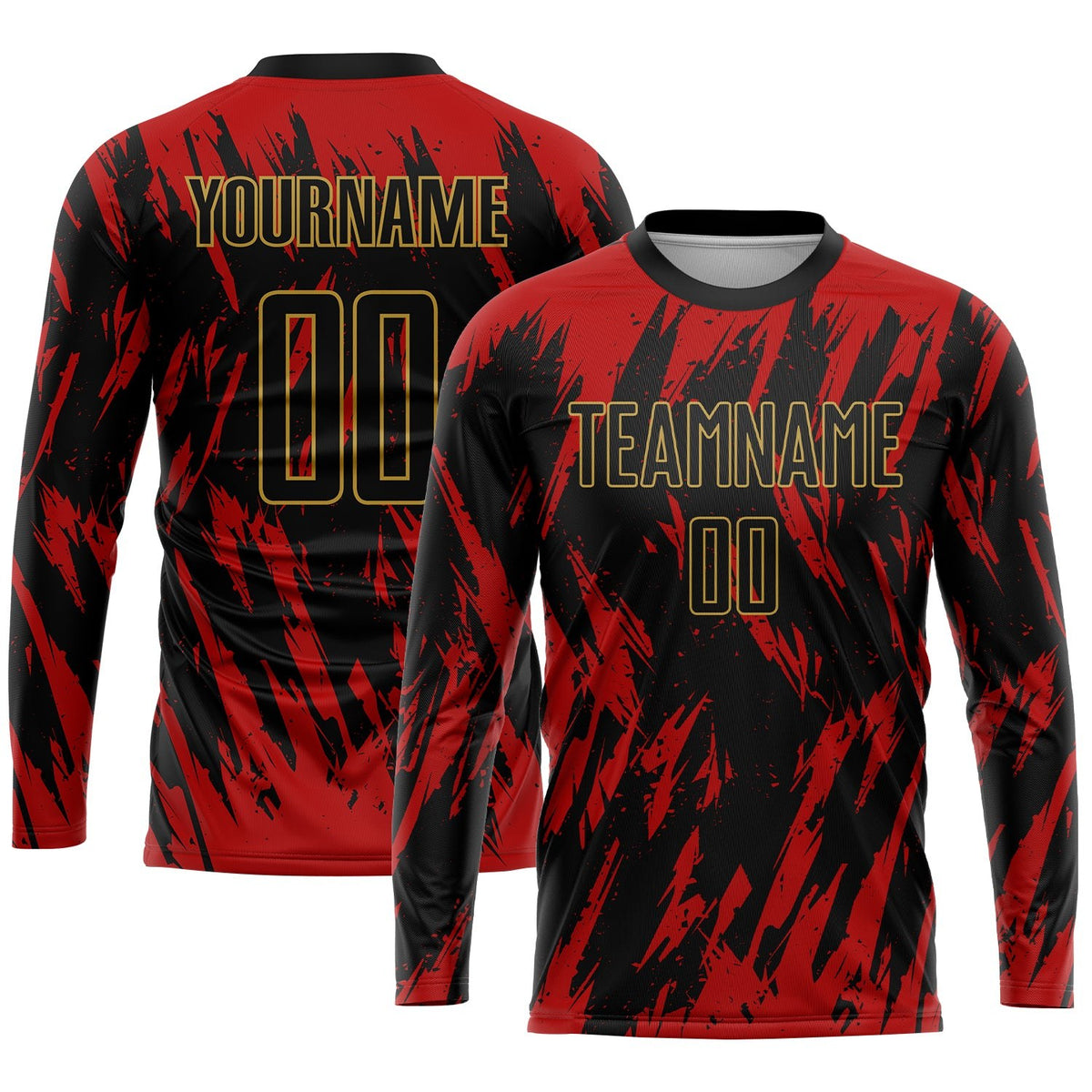 Custom Red Black-Old Gold Sublimation Soccer Uniform Jersey photo 3