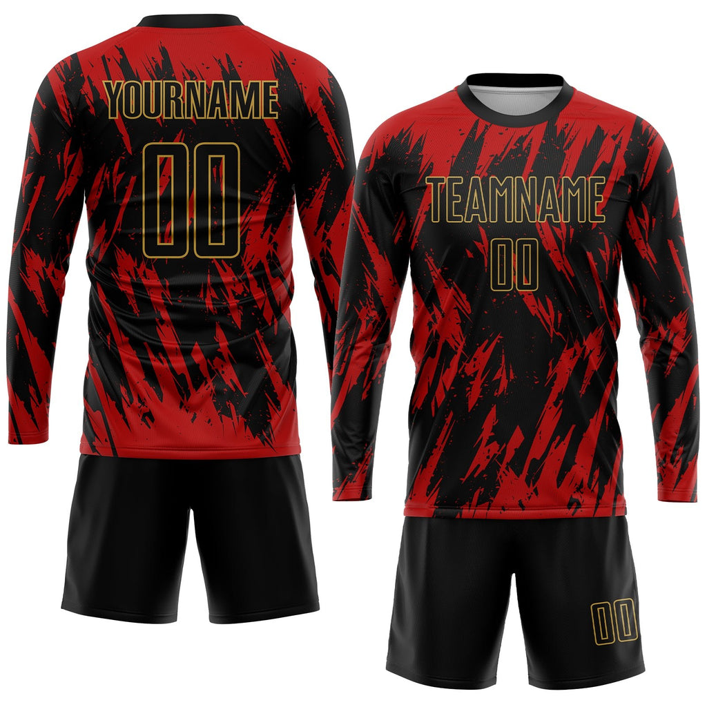 Custom Red Black-Old Gold Sublimation Soccer Uniform Jersey photo 4