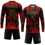 Custom Red Black-Old Gold Sublimation Soccer Uniform Jersey photo 4