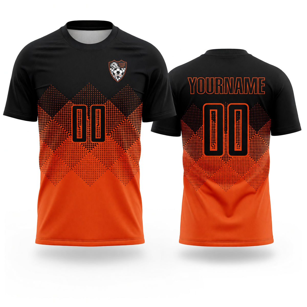 Custom Orange Black Gradient Square Shape Sublimation Spencer Soccer Club Uniform Jersey
