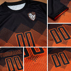 Custom Orange Black Gradient Square Shape Sublimation Spencer Soccer Club Uniform Jersey detail