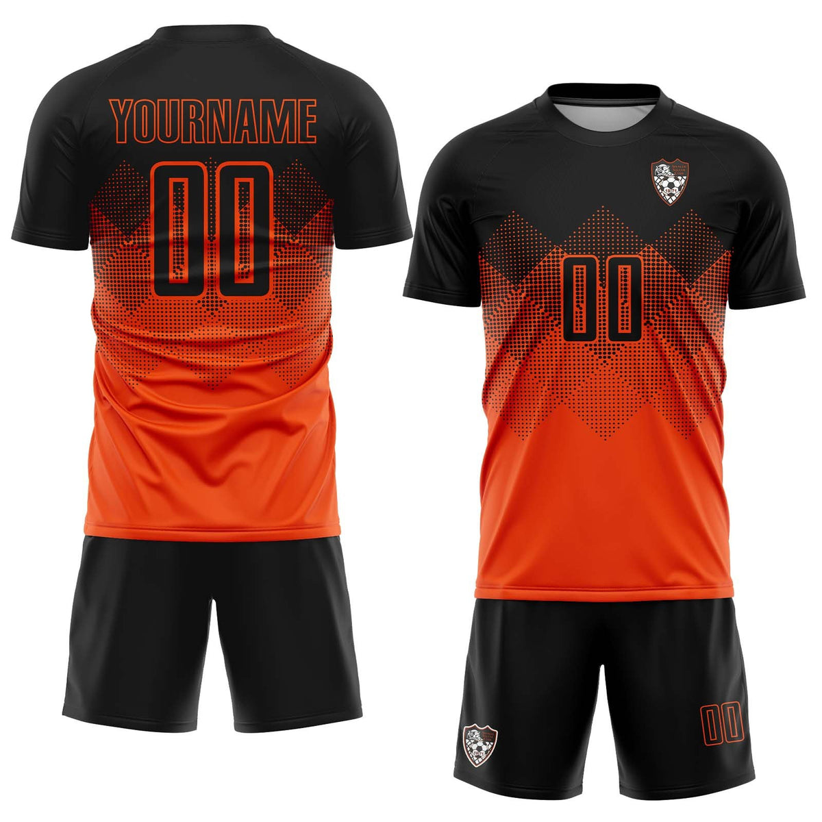 Custom Orange Black Gradient Square Shape Sublimation Spencer Soccer Club Uniform Jersey photo 2