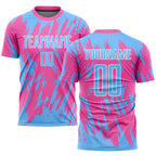 Custom Pink Light Blue-White Sublimation Soccer Uniform Jersey
