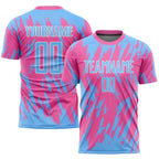 Custom Pink Light Blue-White Sublimation Soccer Uniform Jersey photo 1