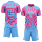 Custom Pink Light Blue-White Sublimation Soccer Uniform Jersey photo 2