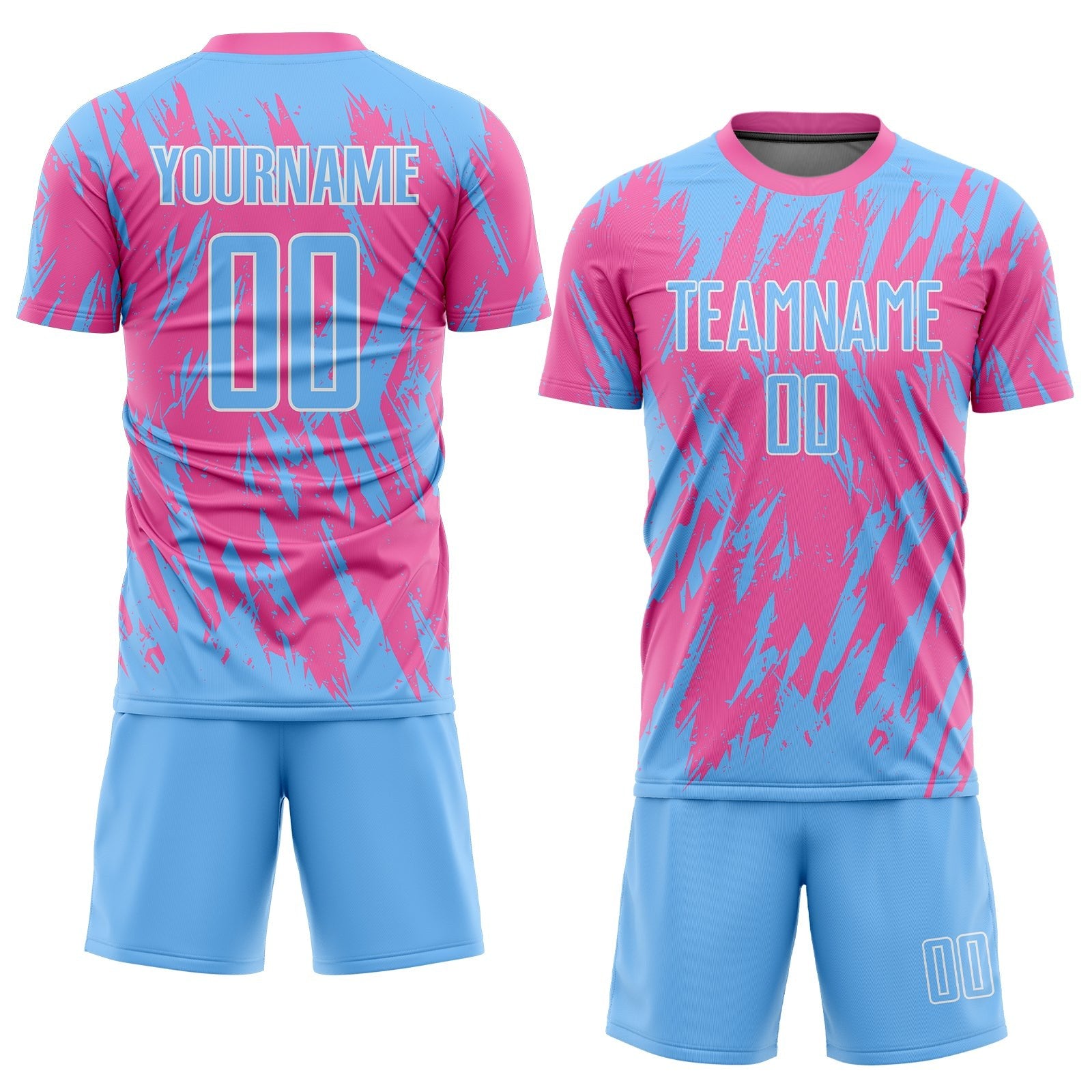 Custom Pink Light Blue-White Sublimation Soccer Uniform Jersey photo 2