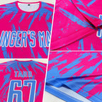 Custom Pink Light Blue-White Sublimation Soccer Uniform Jersey photo 5
