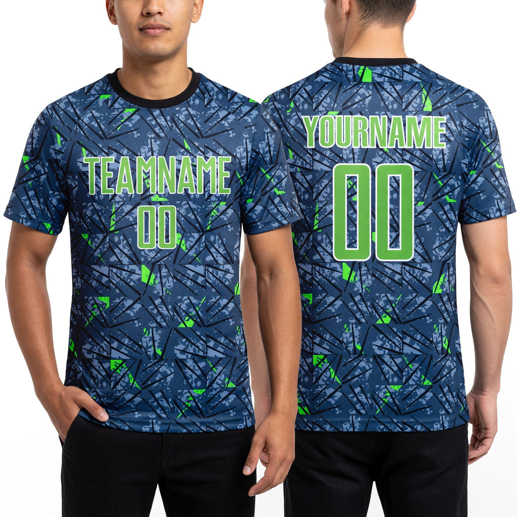 Custom Gray Neon Green-Black Sublimation Soccer Uniform Jersey worn front and back