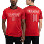 Custom Red Red-Black Sublimation Soccer Uniform Jersey worn front and back