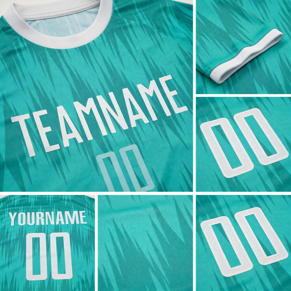 Custom Aqua White Sublimation Soccer Uniform Jersey detail