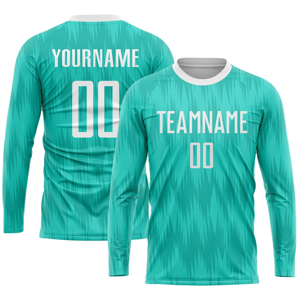 Custom Aqua White Sublimation Soccer Uniform Jersey photo 2
