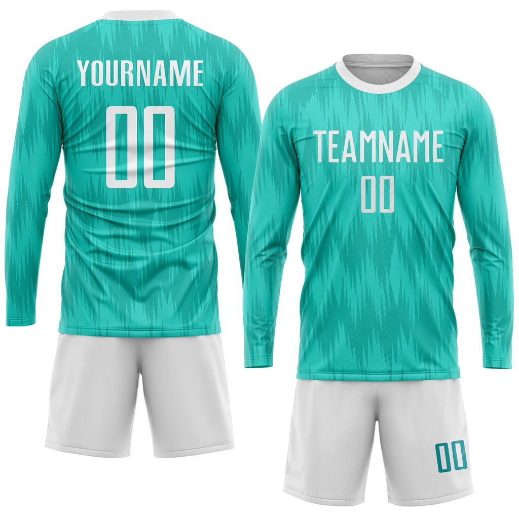 Custom Aqua White Sublimation Soccer Uniform Jersey photo 3