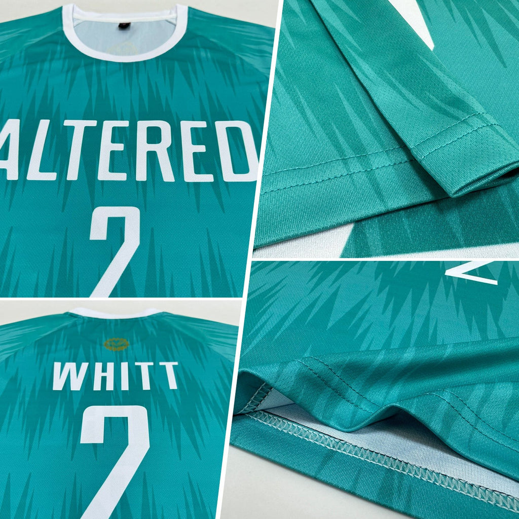 Custom Aqua White Sublimation Soccer Uniform Jersey photo 4