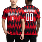 Custom Red White-Black Sublimation Soccer Uniform Jersey worn front and back