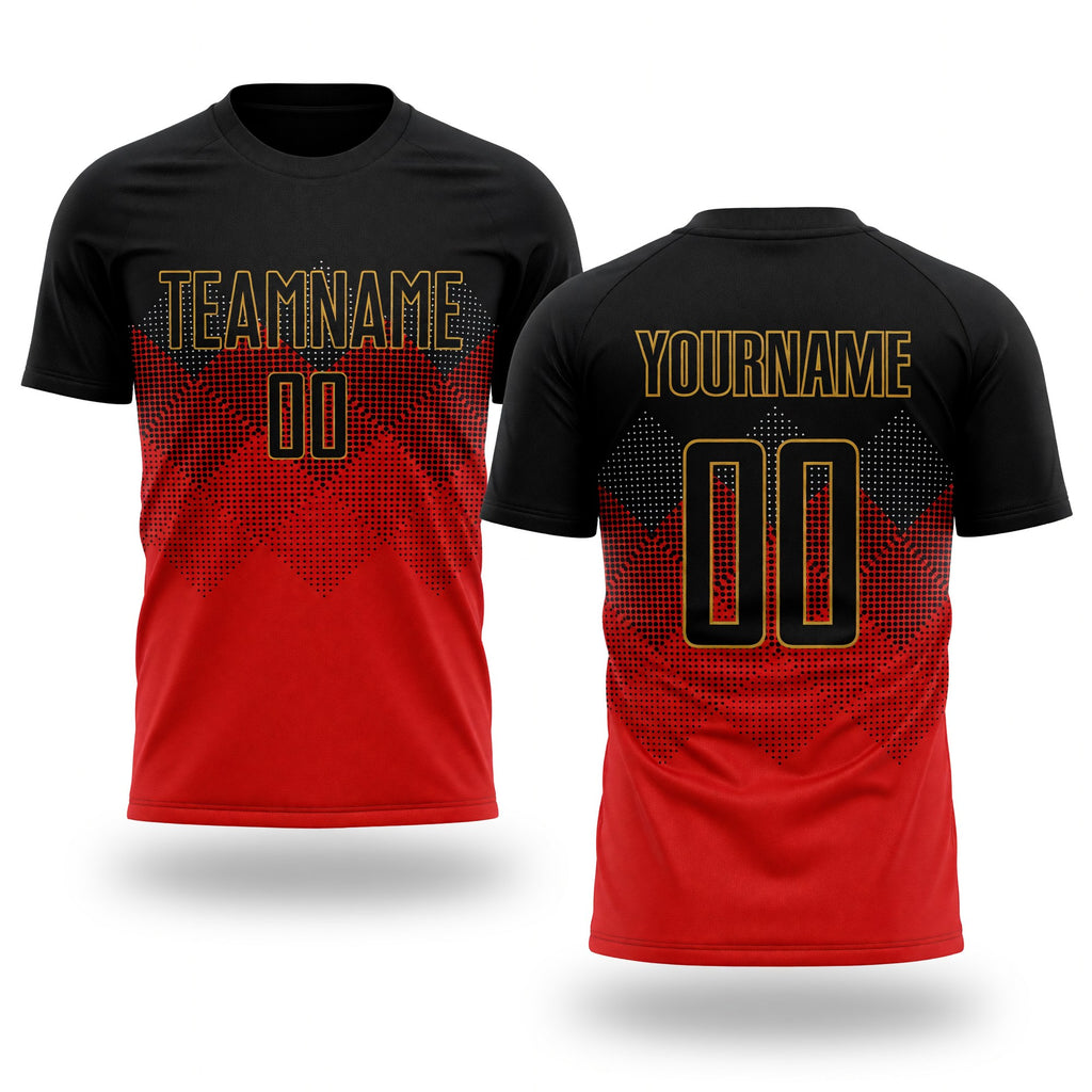 Custom Red Black-Old Gold Sublimation Soccer Uniform Jersey