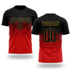 Custom Red Black-Old Gold Sublimation Soccer Uniform Jersey
