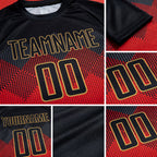 Custom Red Black-Old Gold Sublimation Soccer Uniform Jersey detail