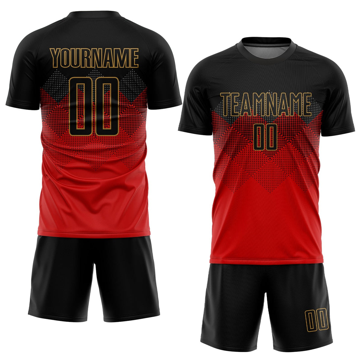 Custom Red Black-Old Gold Sublimation Soccer Uniform Jersey photo 2