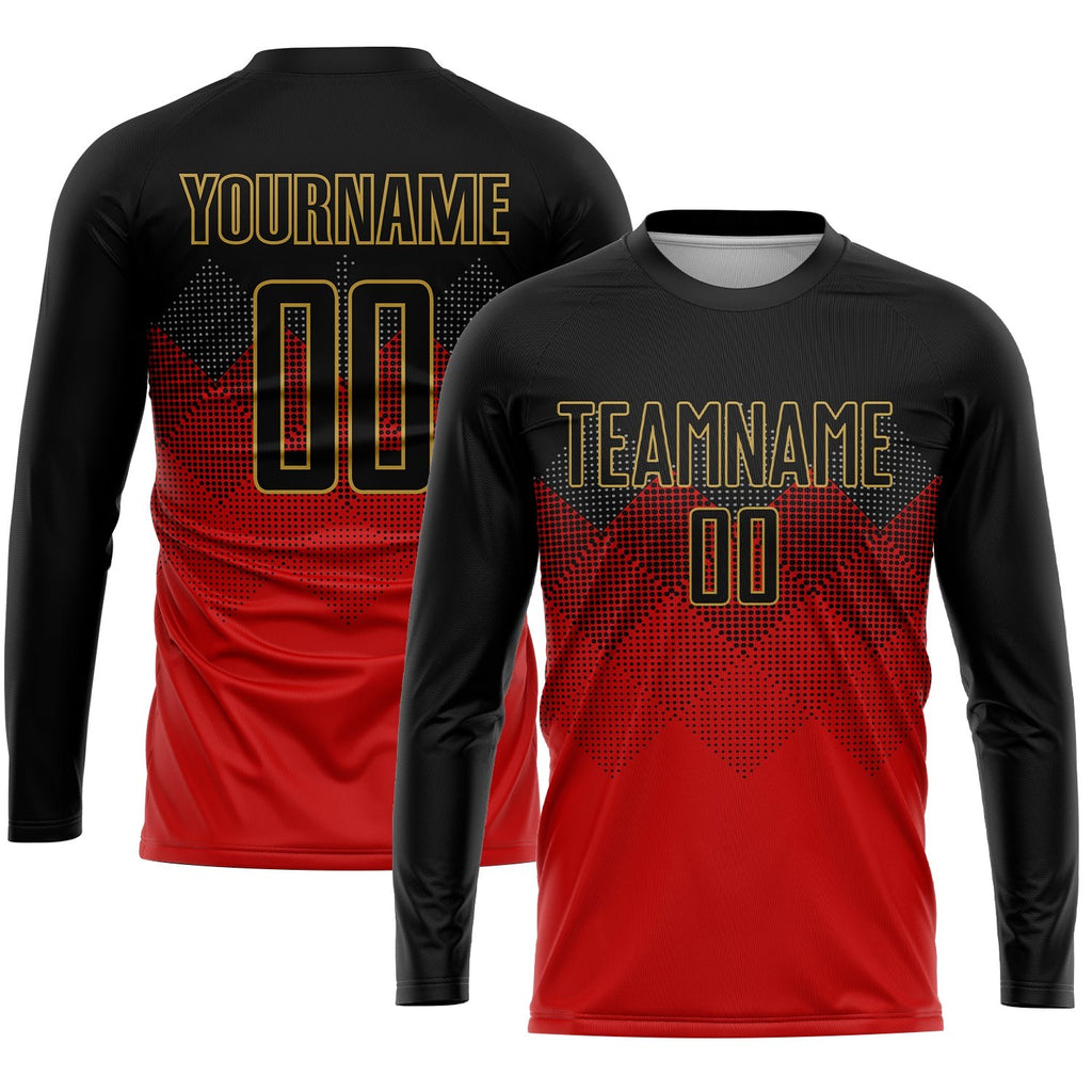 Custom Red Black-Old Gold Sublimation Soccer Uniform Jersey photo 3