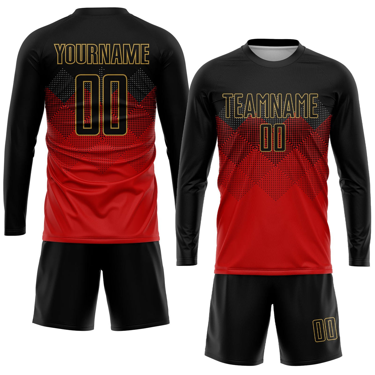 Custom Red Black-Old Gold Sublimation Soccer Uniform Jersey photo 4