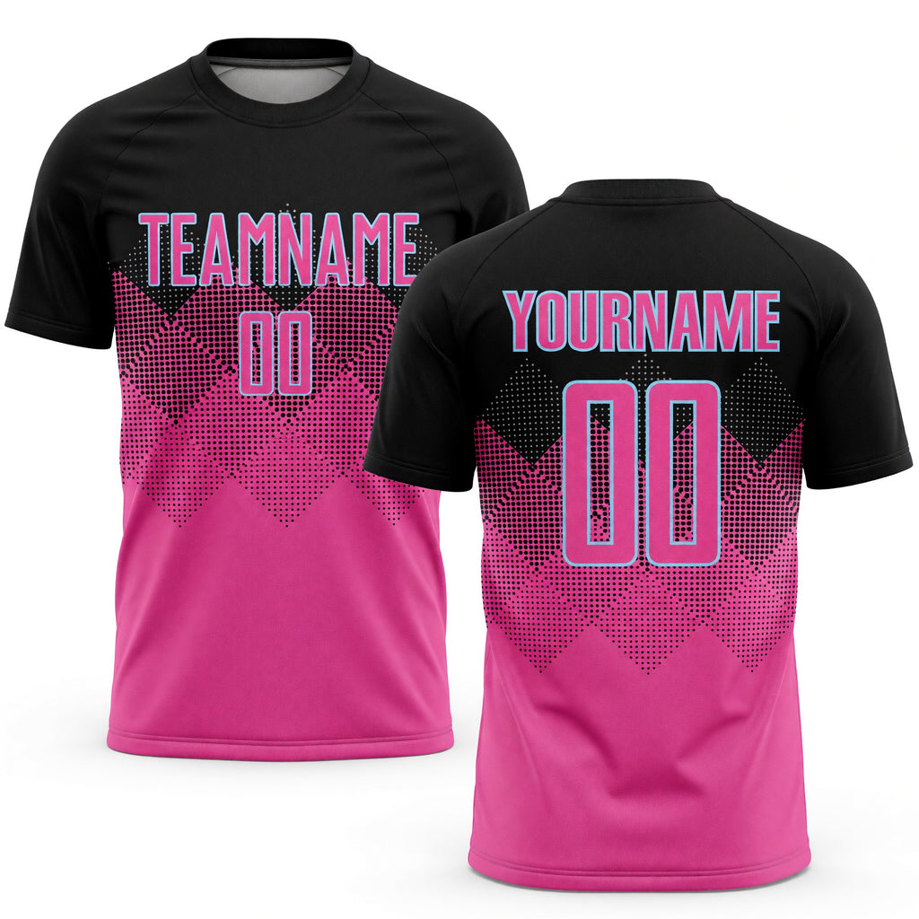 Custom Pink Black-LIght Blue Gradient Square Shape Sublimation Soccer Uniform Jersey