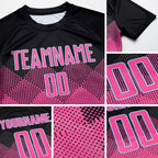 Custom Pink Black-LIght Blue Gradient Square Shape Sublimation Soccer Uniform Jersey detail