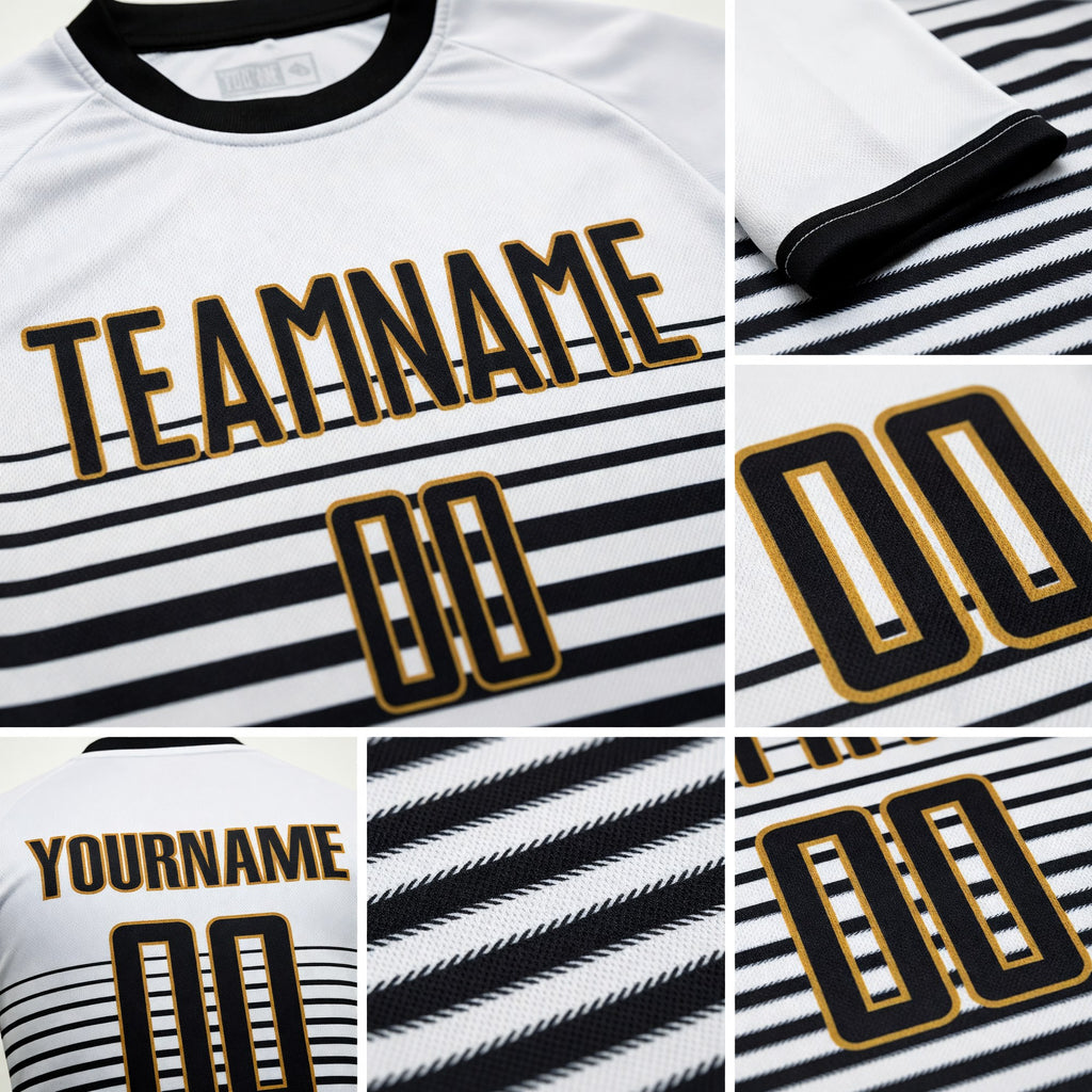 Custom White Black-Old Gold Sublimation Soccer Uniform Jersey detail
