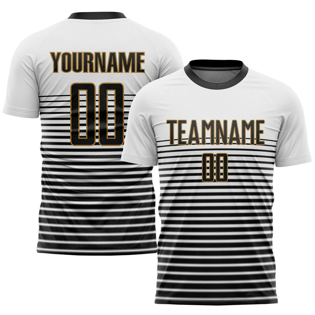 Custom White Black-Old Gold Sublimation Soccer Uniform Jersey photo 1