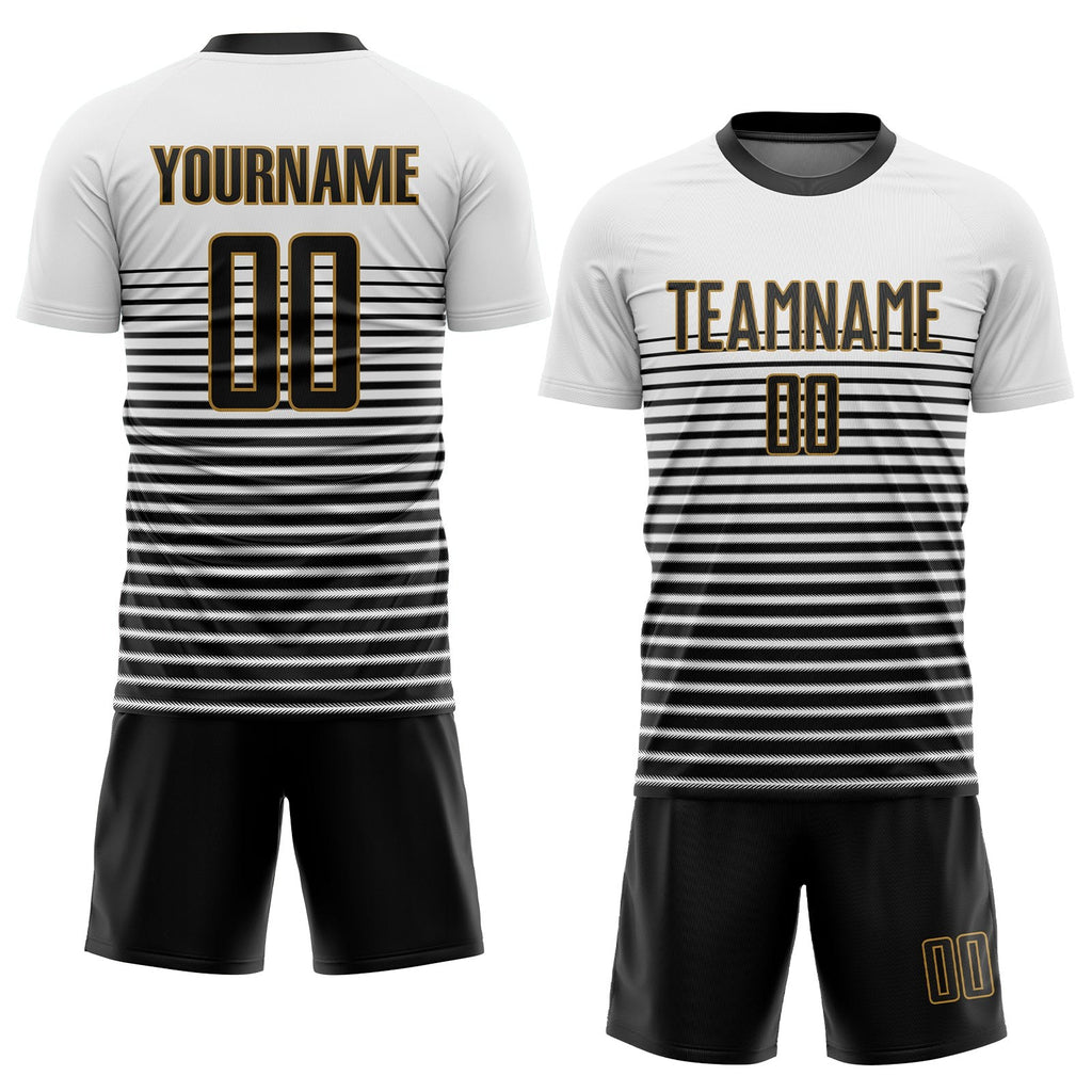 Custom White Black-Old Gold Sublimation Soccer Uniform Jersey photo 2