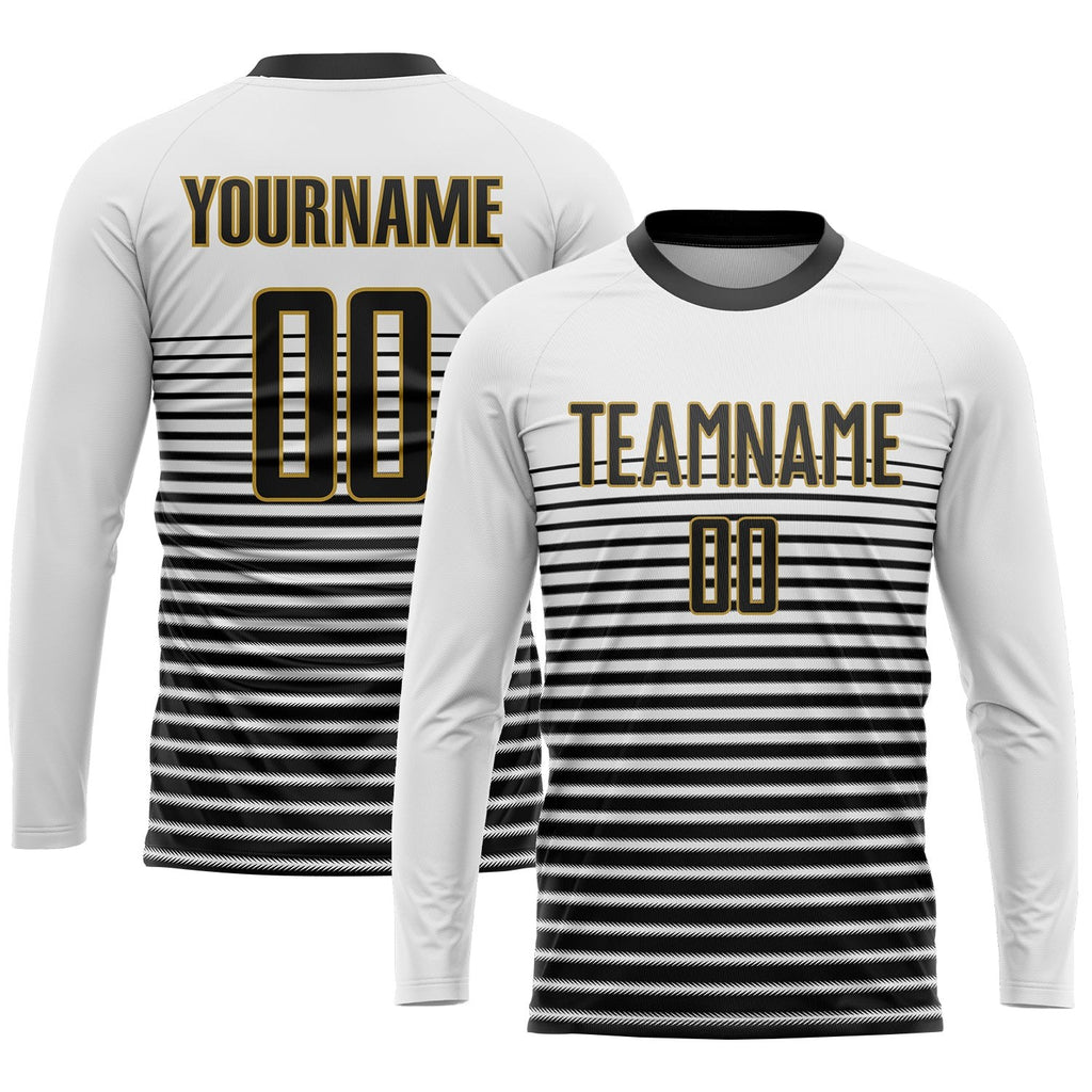 Custom White Black-Old Gold Sublimation Soccer Uniform Jersey photo 3