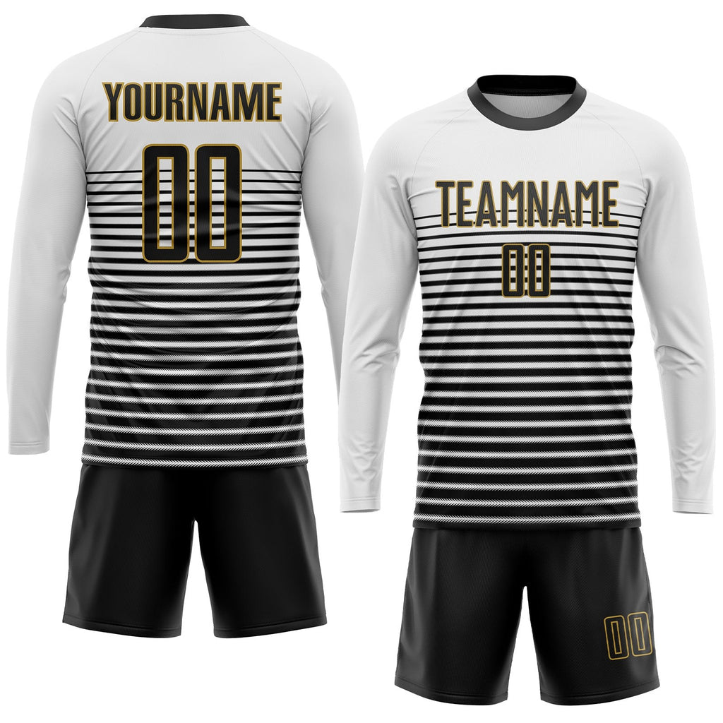 Custom White Black-Old Gold Sublimation Soccer Uniform Jersey photo 4