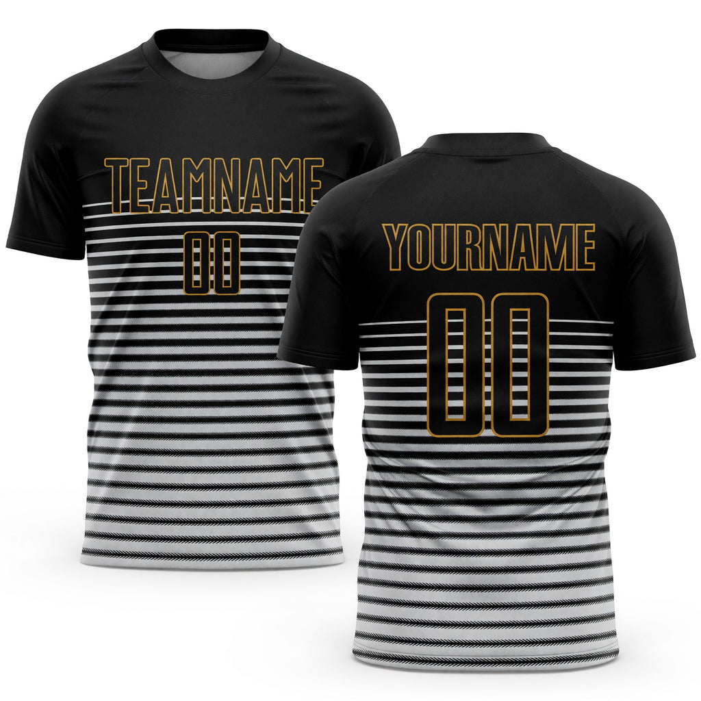 Custom Black Black-Old Gold Sublimation Soccer Uniform Jersey