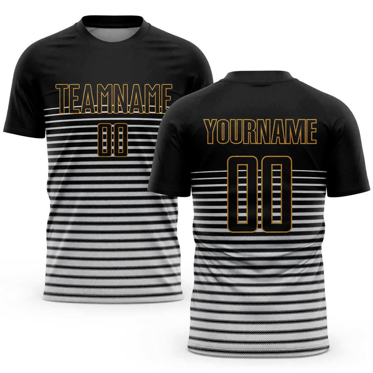 Custom Black Black-Old Gold Sublimation Soccer Uniform Jersey