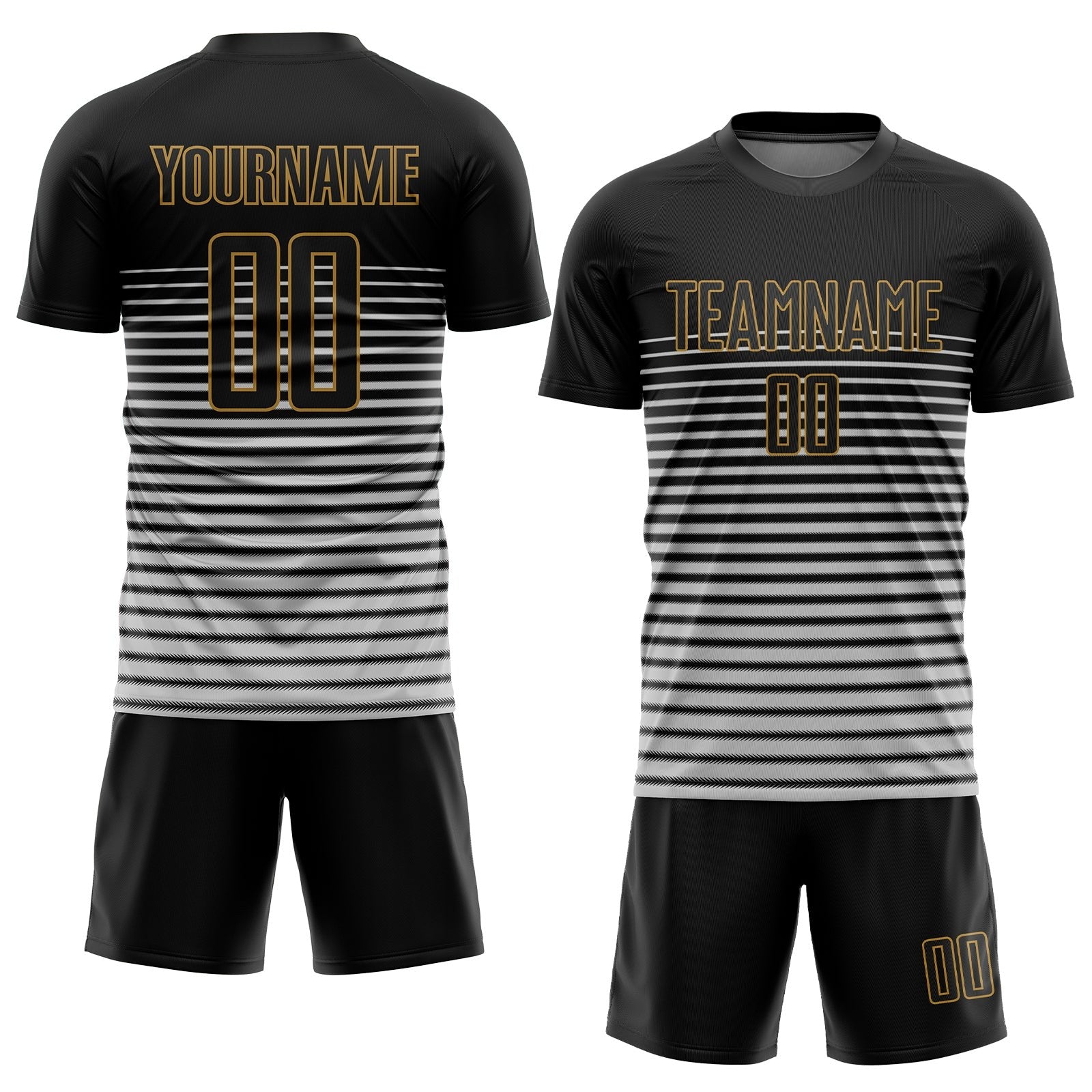 Custom Black Black-Old Gold Sublimation Soccer Uniform Jersey photo 2