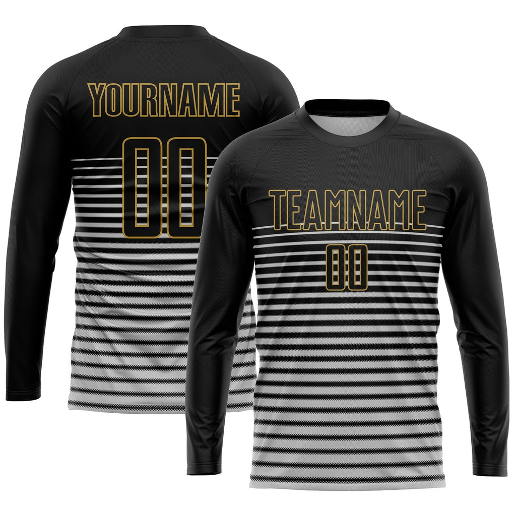Custom Black Black-Old Gold Sublimation Soccer Uniform Jersey photo 3