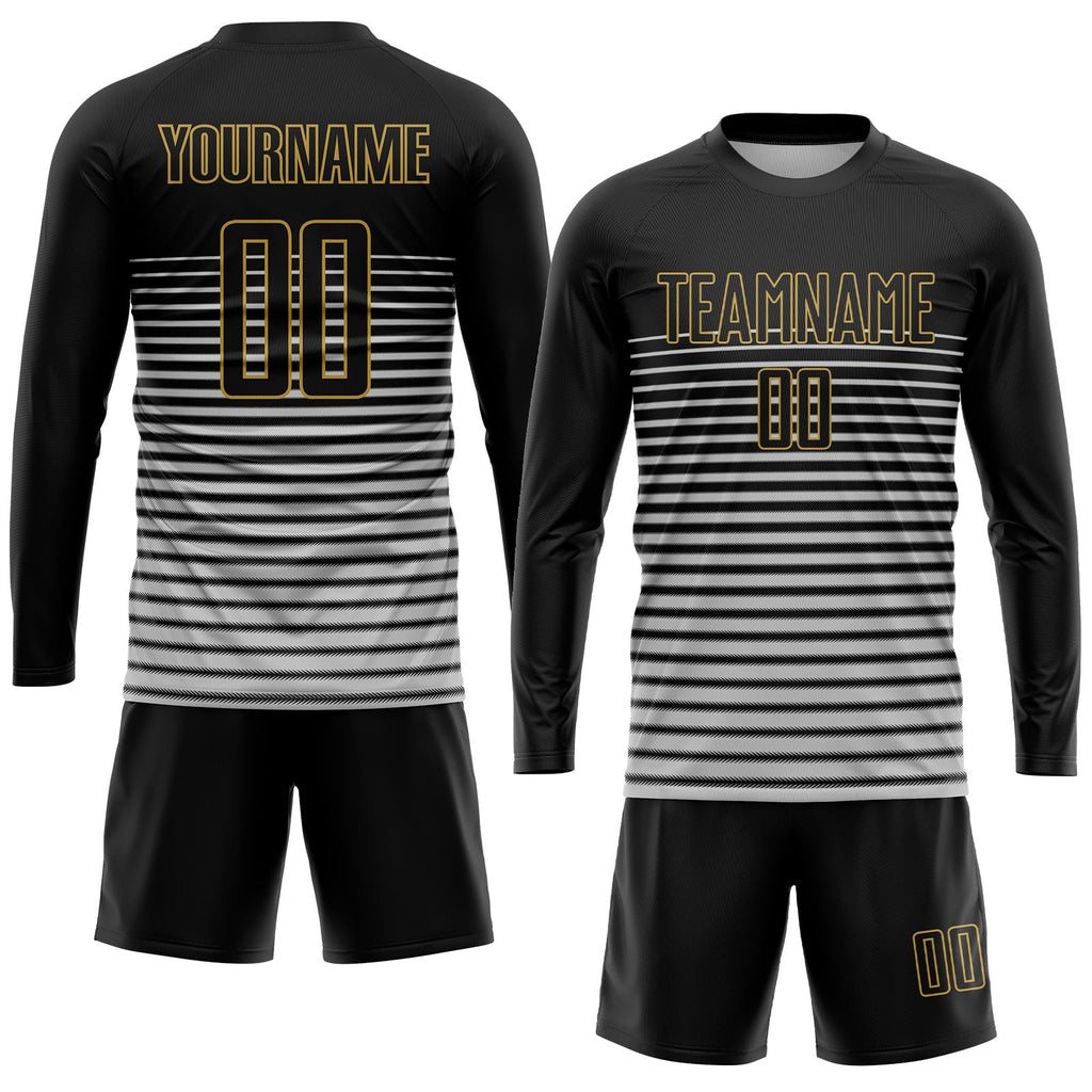 Custom Black Black-Old Gold Sublimation Soccer Uniform Jersey photo 4