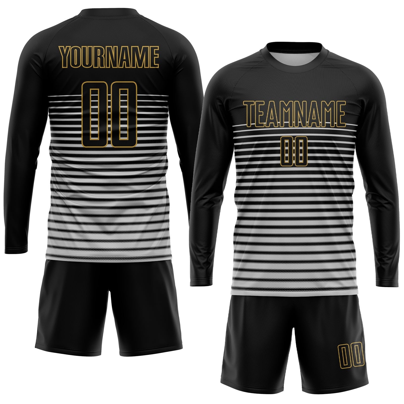 Custom Black Black-Old Gold Sublimation Soccer Uniform Jersey photo 4