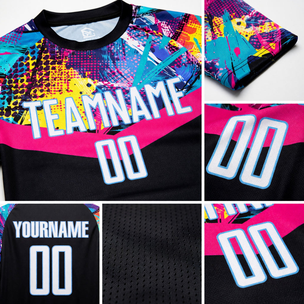 Custom Black White-Light Blue Sublimation Soccer Uniform Jersey detail