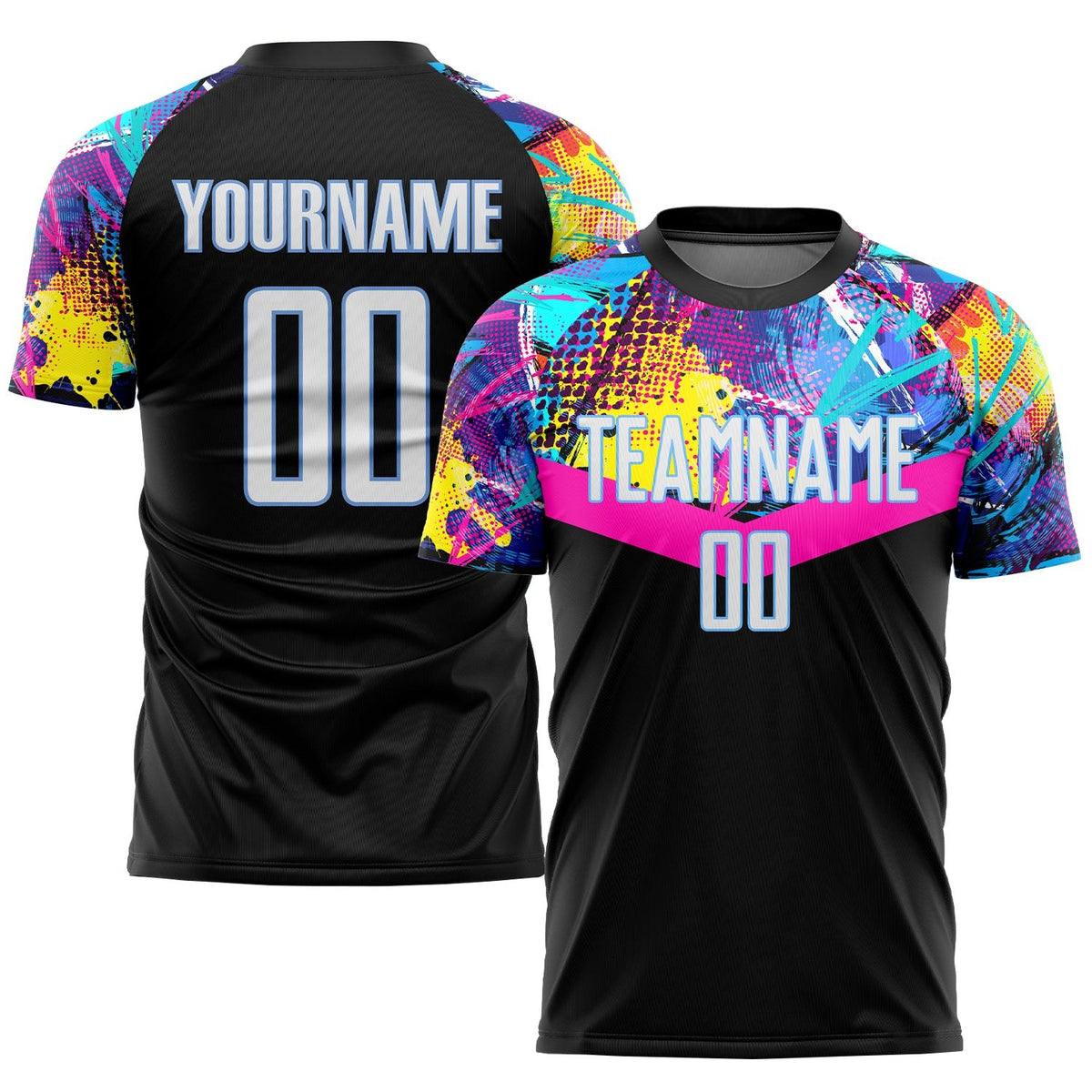 Custom Black White-Light Blue Sublimation Soccer Uniform Jersey photo 1