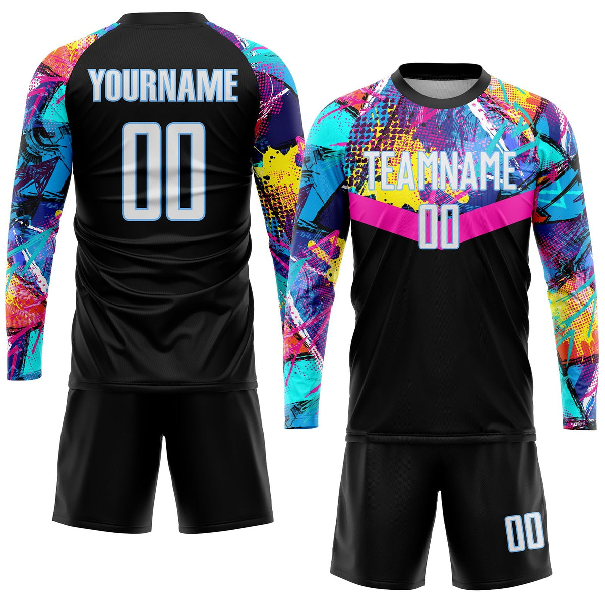 Custom Black White-Light Blue Sublimation Soccer Uniform Jersey photo 4